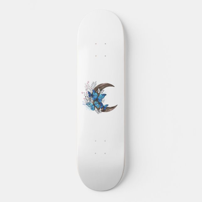 Blå fjärilar på träburk mini skateboard bräda 18,5 cm (Framsida)
