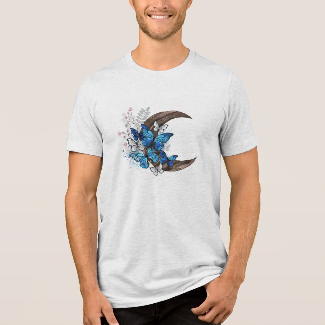 Blå fjärilar på träburk t shirt (Framsida)