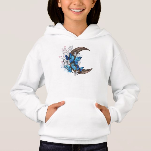 Blå fjärilar på träburk t shirt (Framsida)