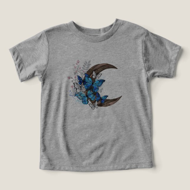 Blå fjärilar på träburk t shirt (Design Framsida)