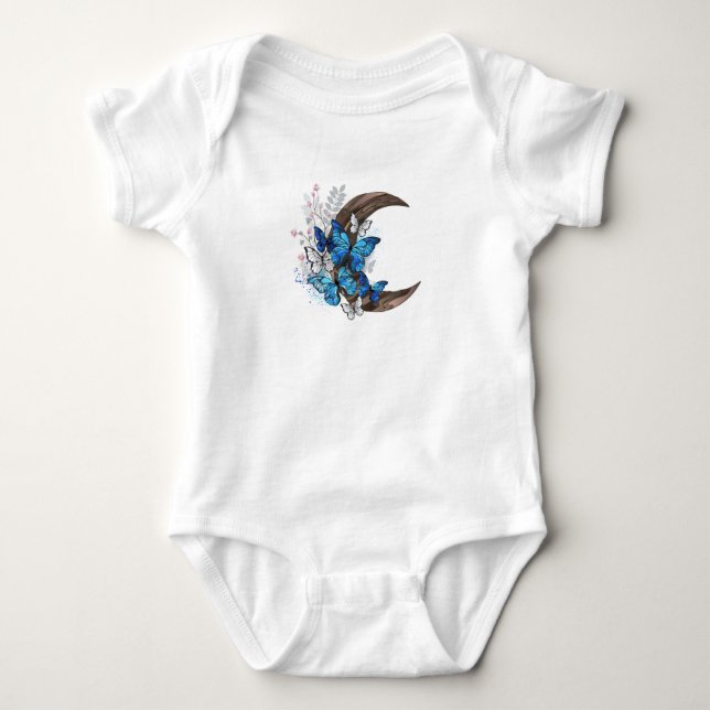 Blå fjärilar på träkvarv t shirt (Framsida)