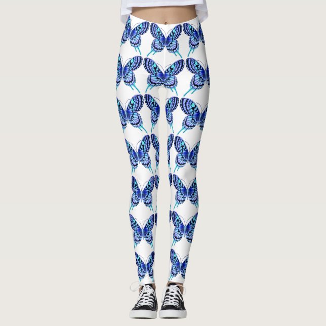 Blå fjärilar vit leggings (Framsida)