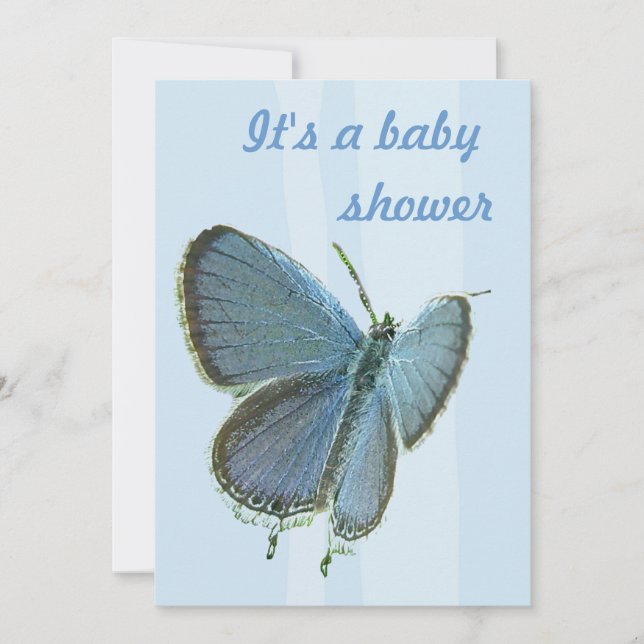 Blå fjärilsbaby shower-inbjudan inbjudningar (Framsida)