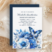 Blå Fjärilsblommor Elegant 90-årsdag