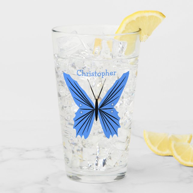 Blå Fjärilsdesign Glaskopp (Bakside Is)