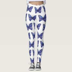 Blå fjärilsvattenfärgsfärg Anpassningsbar Leggings