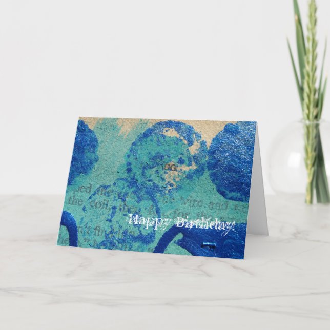 Blå fläckar, blandade media, Grattis på födelsedag Kort (Framsida)