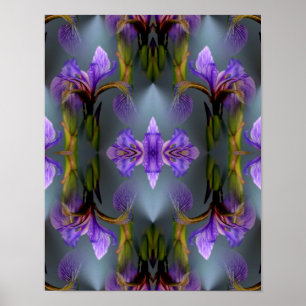 Blå Flagga Iris Flower Abstrakt Art Poster