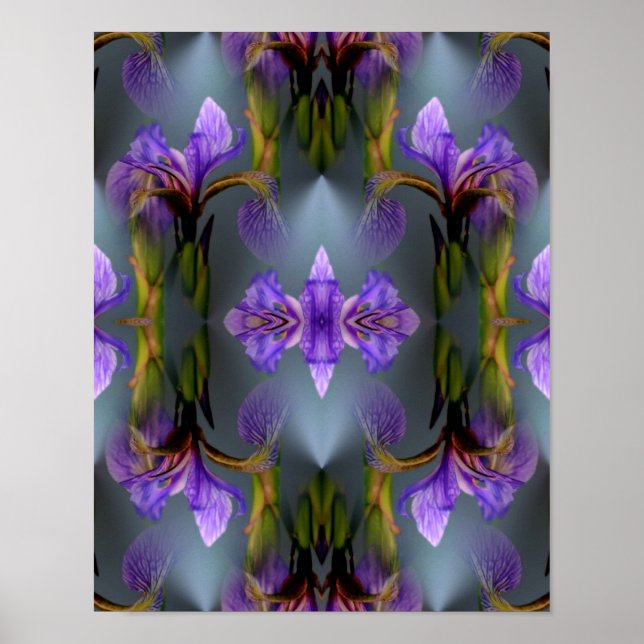 Blå Flagga Iris Flower Abstrakt Art Poster (Framsidan)