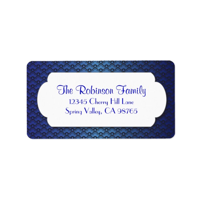Blå Fläkt Mönster med vit Ram Adressetikett (Framsidan)