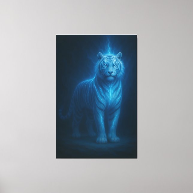 Blå Flamma Blixt Vit Tiger – Celestial Storm Canvastryck (Framsida)