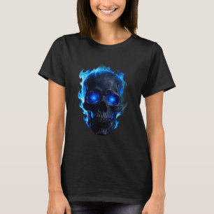 Blå Flamma Dödskalle Mörk Gotisk Grafisk T-Shirt