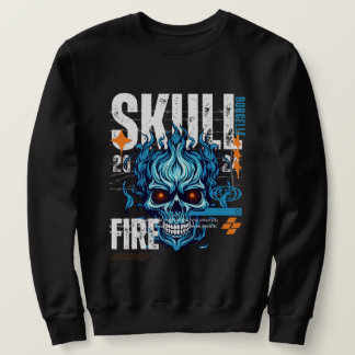 Blå Flamma Skalle - Edgy Streetwear Tröja Lång Ärmad Tröja