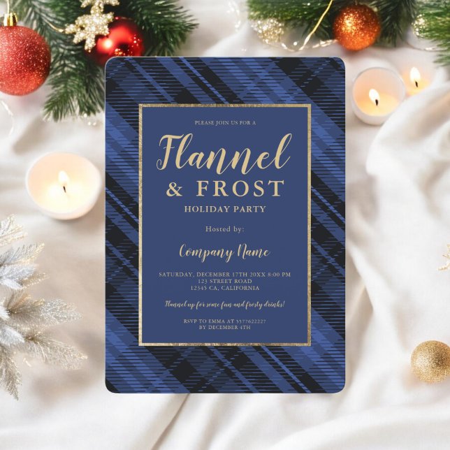 Blå flanell frost affärsmässig jul inbjudningar (Blue flannel frost business corporate Christmas Invitation)