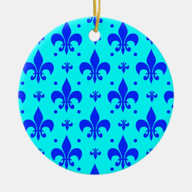 Blå Fleur-de-lis Mönster Design Julgransprydnad Keramik (Framsidan)