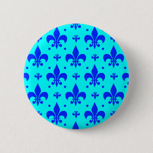 Blå Fleur-de-lis Mönster Design Knapp