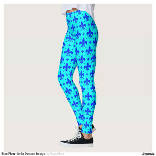 Blå Fleur-de-lis Mönster Design Leggings