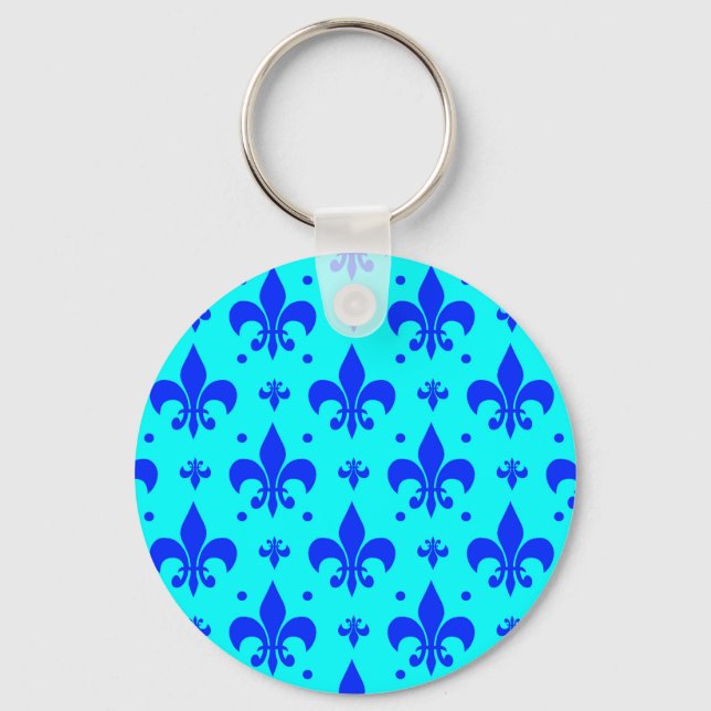 Blå Fleur-de-lis Mönster Design Nyckelring (Framsida)