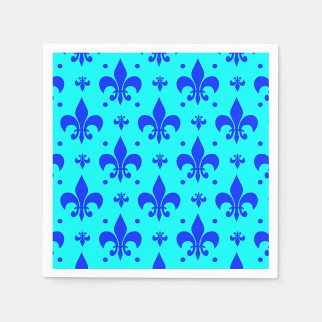 Blå Fleur-de-lis Mönster Design Pappersservett (Framsidan)