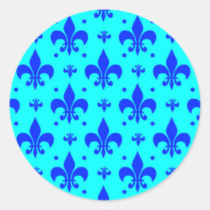 Blå Fleur-de-lis Mönster Design Runt Klistermärke