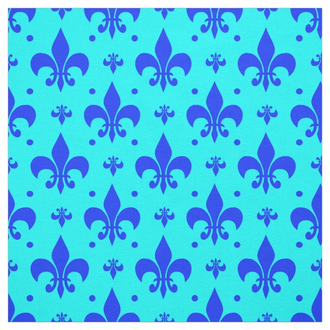 Blå Fleur-de-lis Mönster Design Tyg (Provkarta)