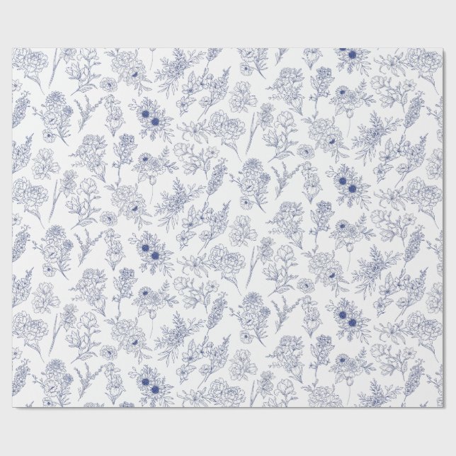 blå fleurs de saison presentpapper (Platt)