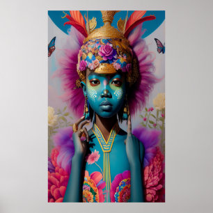 Blå flicka med guld gamla krona poster