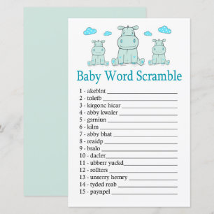 Blå flodhäst Baby ord scramble spel