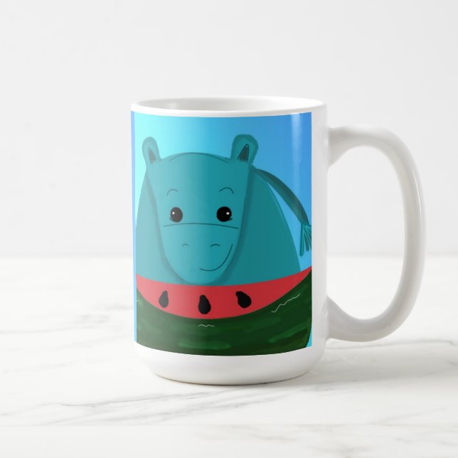 Blå flodhäst med vattenmelon skiva kaffemugg (Höger)