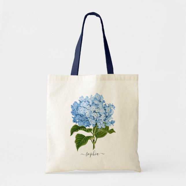 Blå Floral Hydrangea Botanisk Personlig Tygkasse (Framsidan)