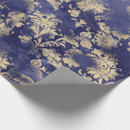 Blå flottan Sepia Guld Flower Graphite Grungy Shab Presentpapper