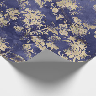 Blå flottan Sepia Guld Flower Graphite Grungy Shab Presentpapper
