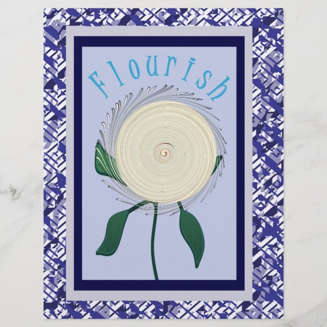 Blå Flourish Blomma Scrapbookpapper Bulk Sidor Reklamblad (Framsidan)