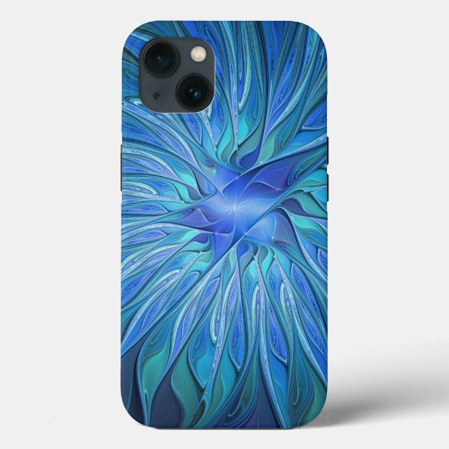 Blå Flower Fantasy Mönster, Abstrakt Fractal Art (Baksida)