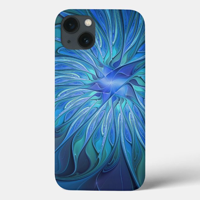 Blå Flower Fantasy Mönster, Abstrakt Fractal Art (Baksida)