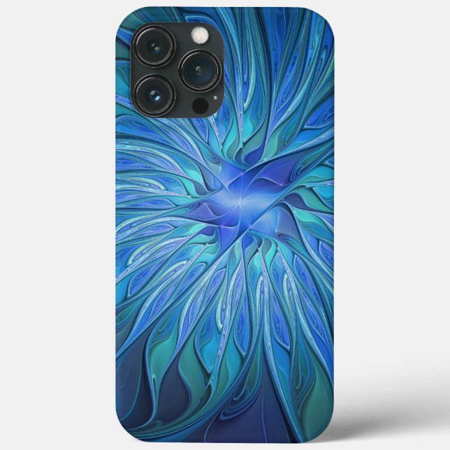 Blå Flower Fantasy Mönster, Abstrakt Fractal Art (Baksida)