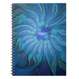 Blå Flower Fantasy Mönster, Abstrakt Fractal Art Anteckningsbok
