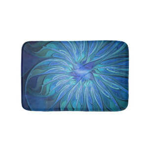 Blå Flower Fantasy Mönster, Abstrakt Fractal Art Badrumsmatta