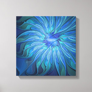 Blå Flower Fantasy Mönster, Abstrakt Fractal Art Canvastryck