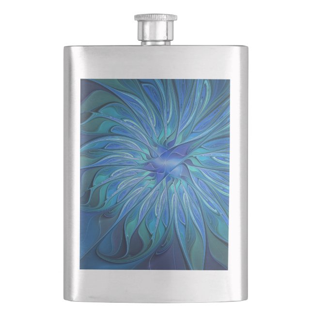 Blå Flower Fantasy Mönster, Abstrakt Fractal Art Fickplunta (Framsidan)
