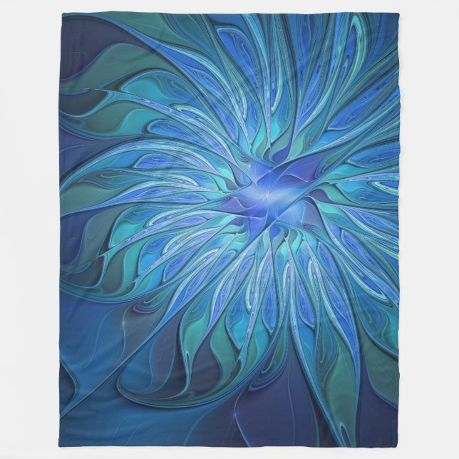 Blå Flower Fantasy Mönster, Abstrakt Fractal Art Fleecefilt (Framsidan)