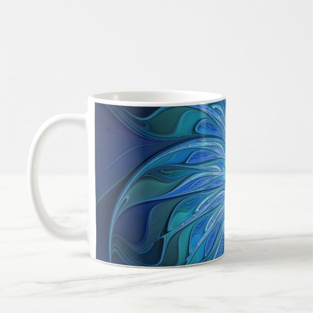 Blå Flower Fantasy Mönster, Abstrakt Fractal Art Kaffemugg (Vänster)