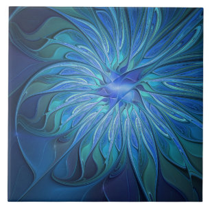 Blå Flower Fantasy Mönster, Abstrakt Fractal Art Kakelplatta