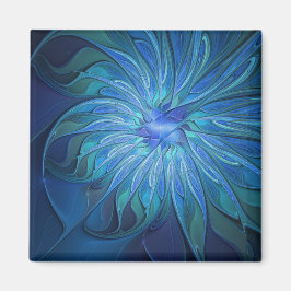 Blå Flower Fantasy Mönster, Abstrakt Fractal Art Magnet