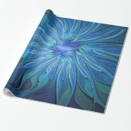Blå Flower Fantasy Mönster, Abstrakt Fractal Art Presentpapper