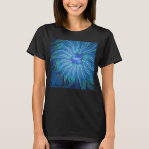 Blå Flower Fantasy Mönster, Abstrakt Fractal Art T Shirt