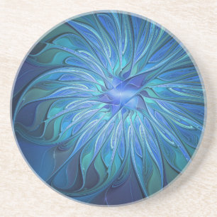Blå Flower Fantasy Mönster, Abstrakt Fractal Art Underlägg