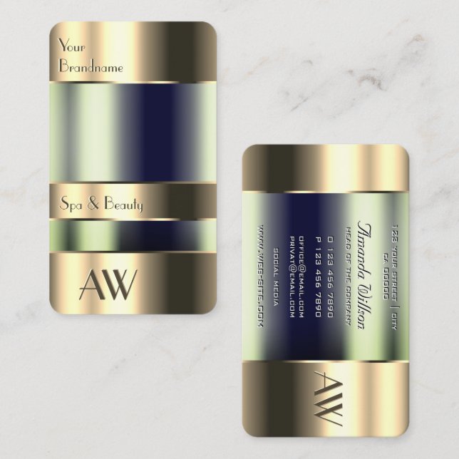 Blå fluider i Flashy Guld 3D Initialer Glass Optic Visitkort (Fram/baksida)