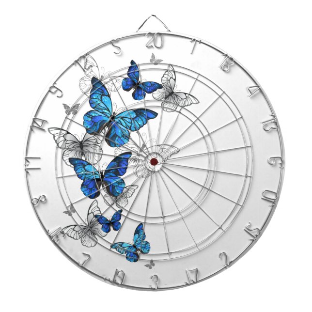 Blå Flygande Fjärilar Morpho Darttavla (Framsidan)