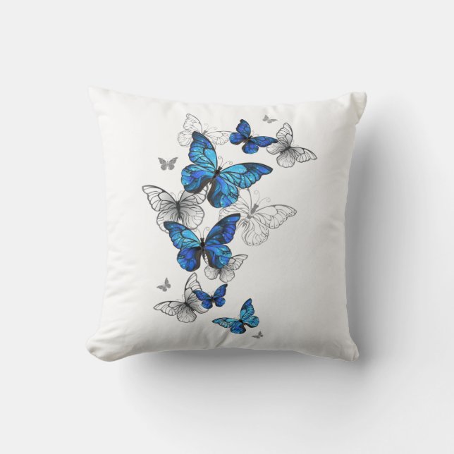 Blå Flygande Fjärilar Morpho Kudde (Framsida)